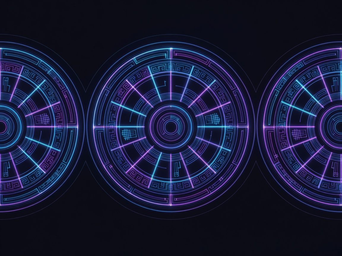 Glowing vector graphics of slot game wheels detailing code layout